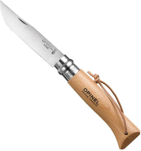 Opinel N°08 不鏽鋼木柄摺刀 連皮繩